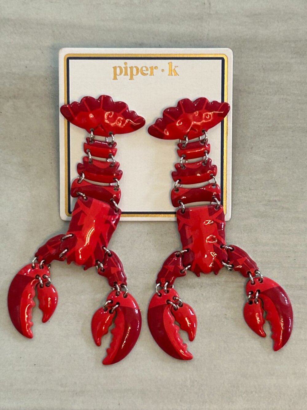 Piper K Lobster Earrings Dangle Drop Red Enamel New